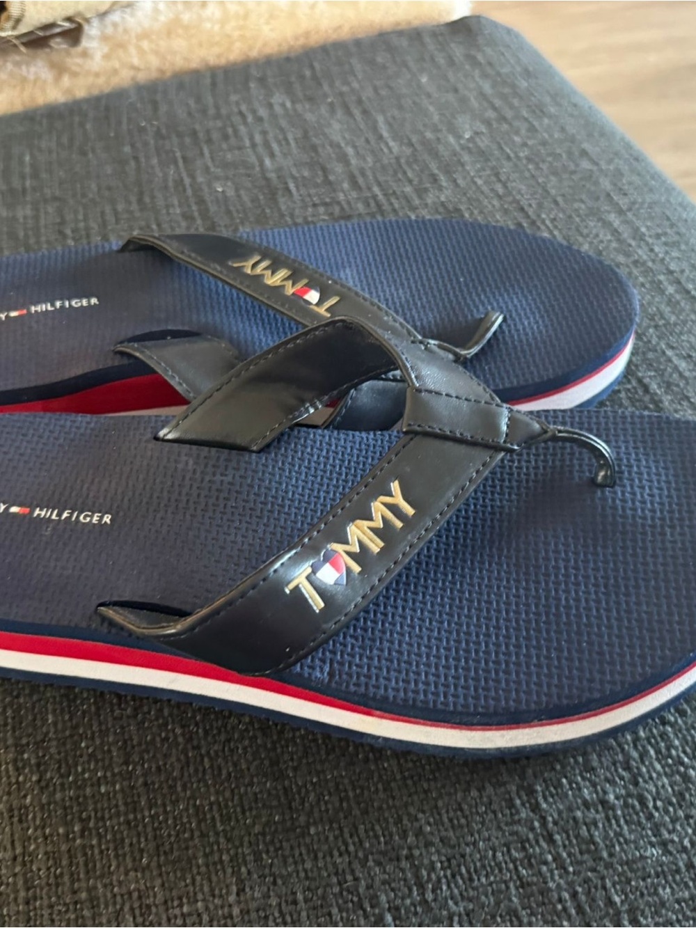 Tommy Hilfiger Navy Flip-Flop Sandals with Red-White Trim